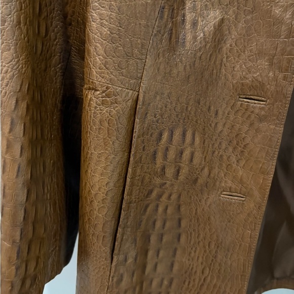 Anne Klein croc embossed 100% leather jacket size sm cognac button front pockets - Picture 3 of 10